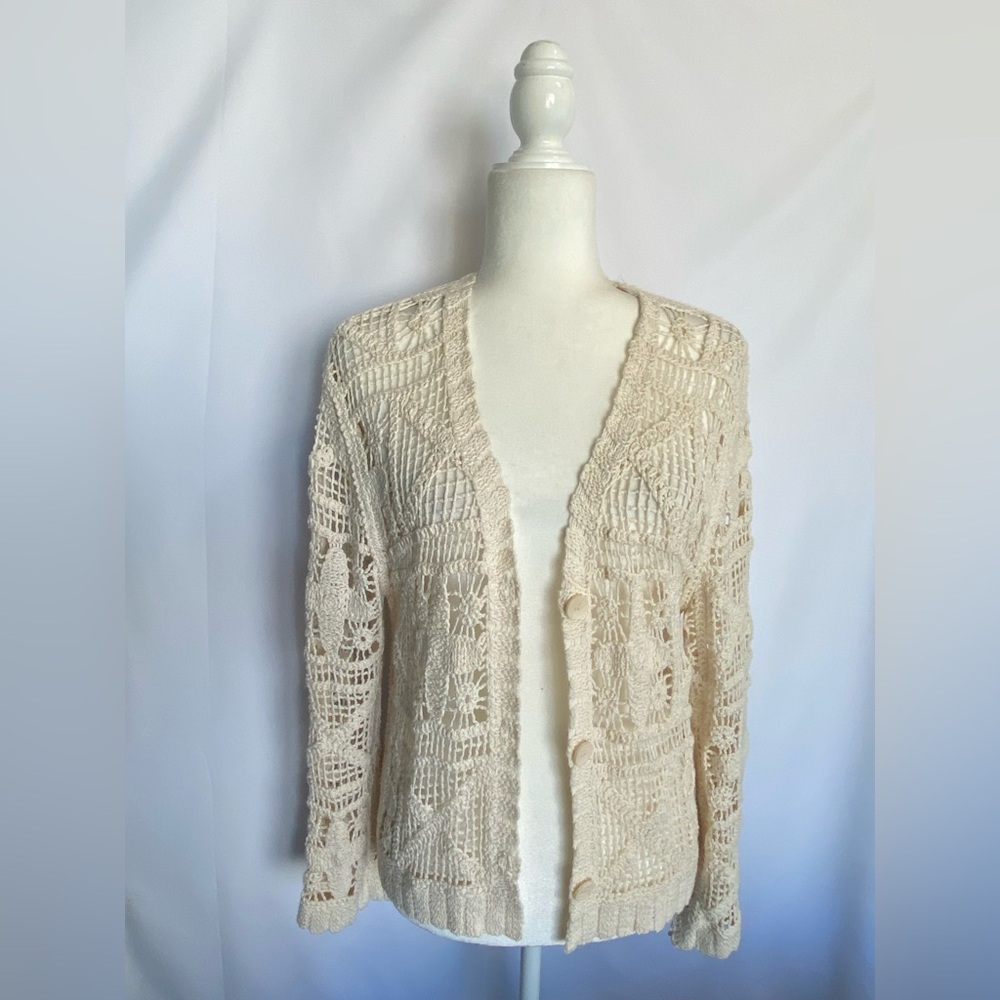 Solitaire Cream Open Crochet Knit Cardigan